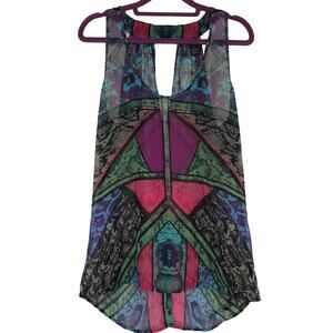 Bisou Bisou by Michele Bohbet Sheer cut out Geometric Top Size Small
